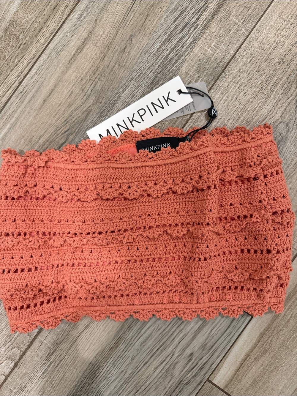 MINKPINK Coral Crochet Strapless Tube Top